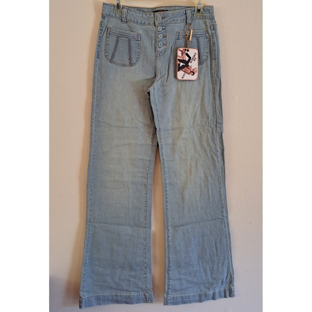 Jordache Womens 29/8 Button Fly Patch Pocket Wide Leg Jeans NWT 1409-442
